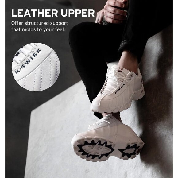 K-swiss Men's White/navy/red Wide Tennis Dad Walking Leather Upper Sneaker Shoes - Picture 3 of 8